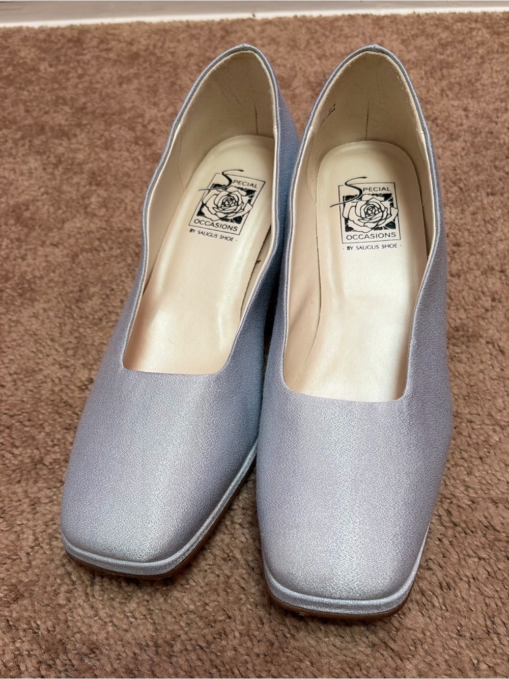 Vintage square toed metallic silver/blue block heel•Halloween•block heel•size 9